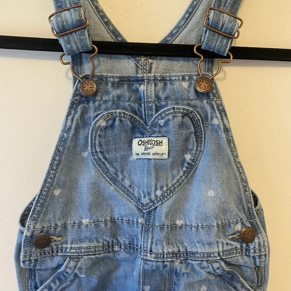 Oshkosh BGosh Girls overalls all over heart print denim blue white vestbak 2T